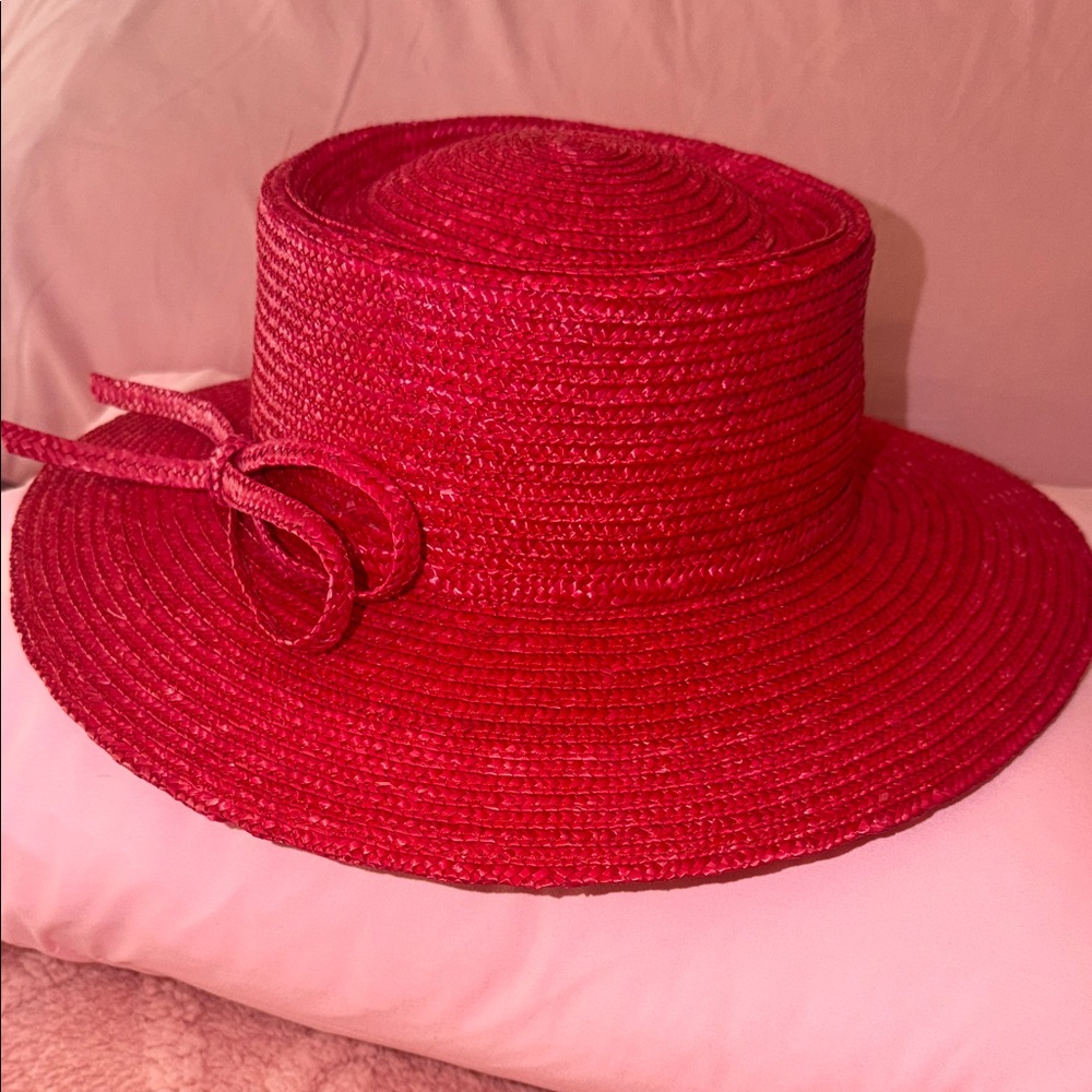 BETMAR Wine Red Braided Straw Hat with Bow Trim - Picture 5 of 14